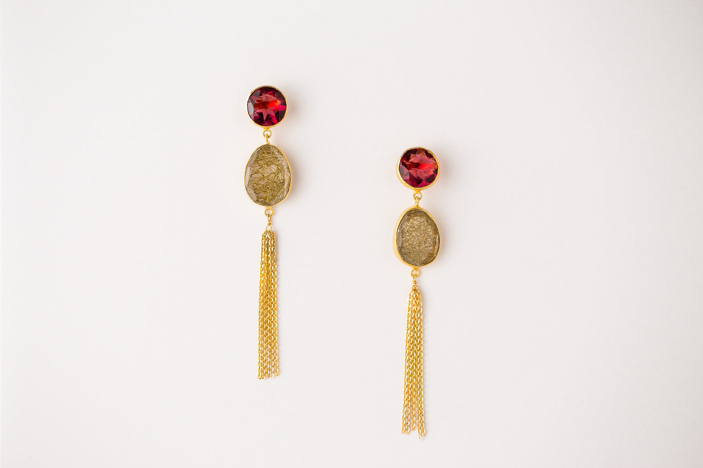 RUBY TASSLE DROP EARRINGS