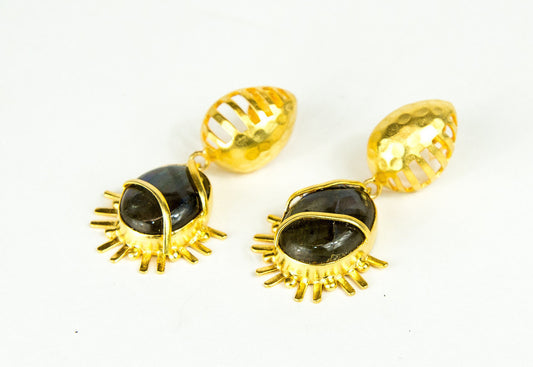 LABRODERITE IN GOLD EARRINGS