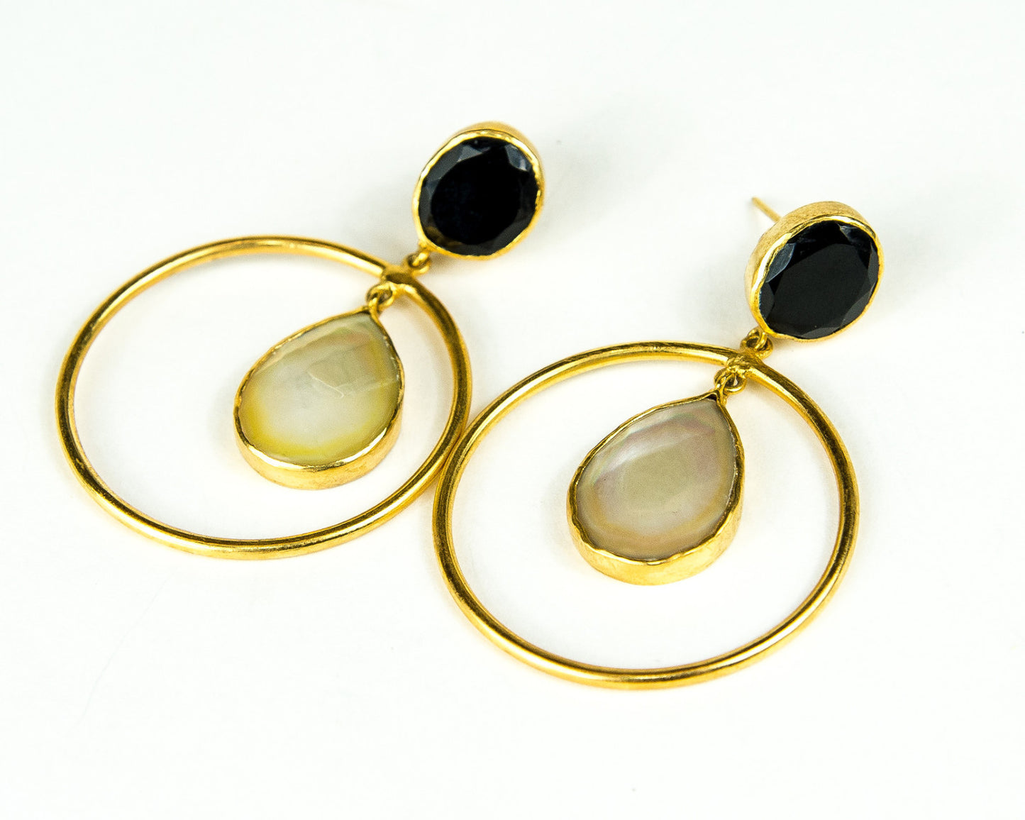 TUXEDO TWO DROP HOOP EARRINGS