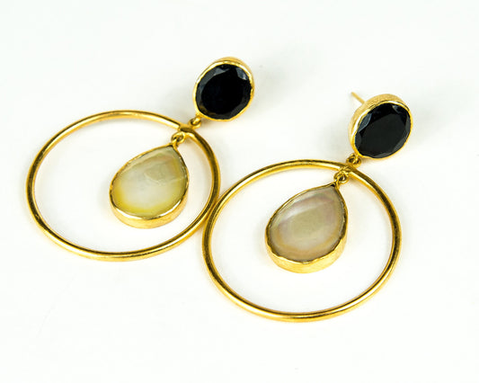 TUXEDO TWO DROP HOOP EARRINGS