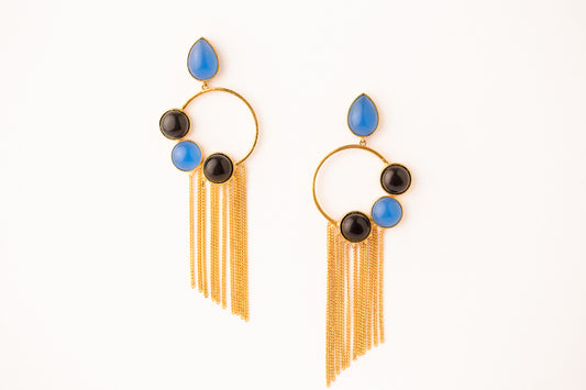 SKY ONYX TASSLE EARRINGS